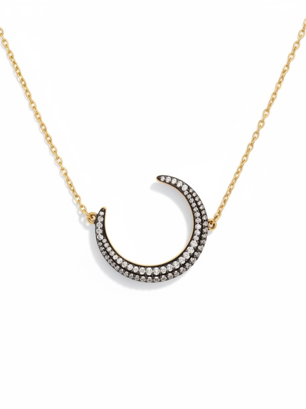 Origami Owl Gold Align & Restore CZ Crescent Necklace with Black and White Pavé